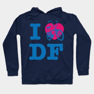 I Love Cycling DF / Yo Amo andar en Bicicleta en el DF Blue Pink / Chilango Pride / Orgullo Chilango Graphic Hoodie